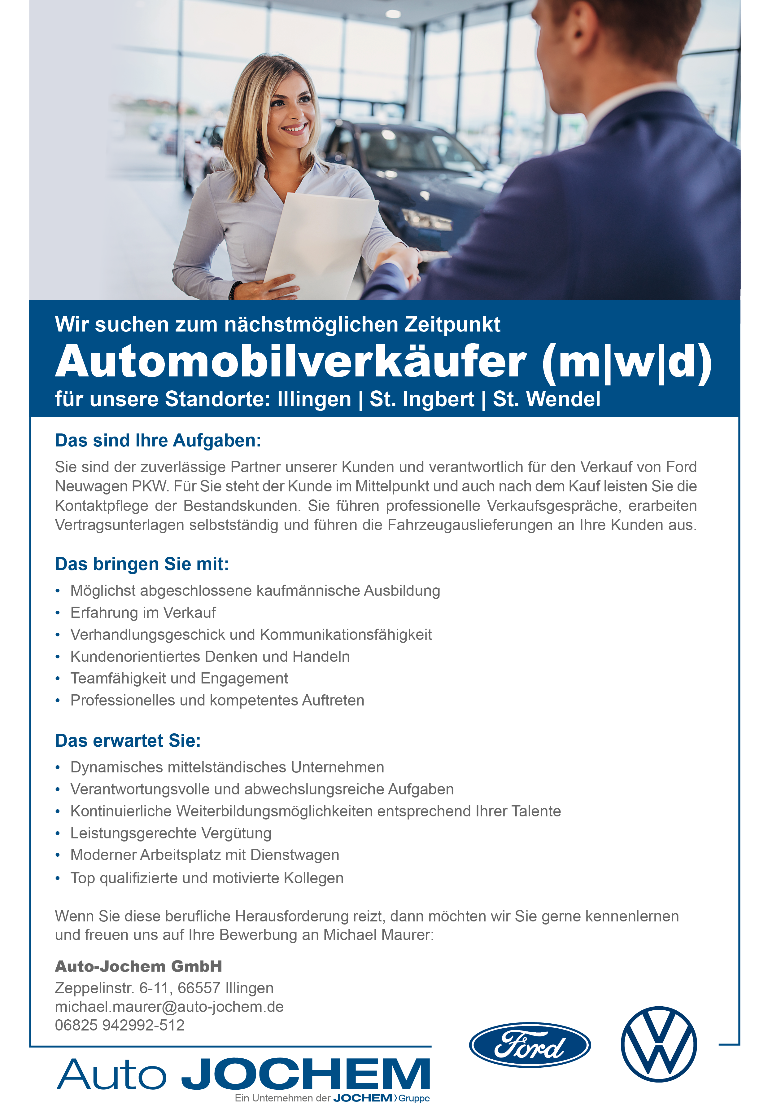 Stellenangebot Automobilverkäufer | Auto-Jochem GmbH