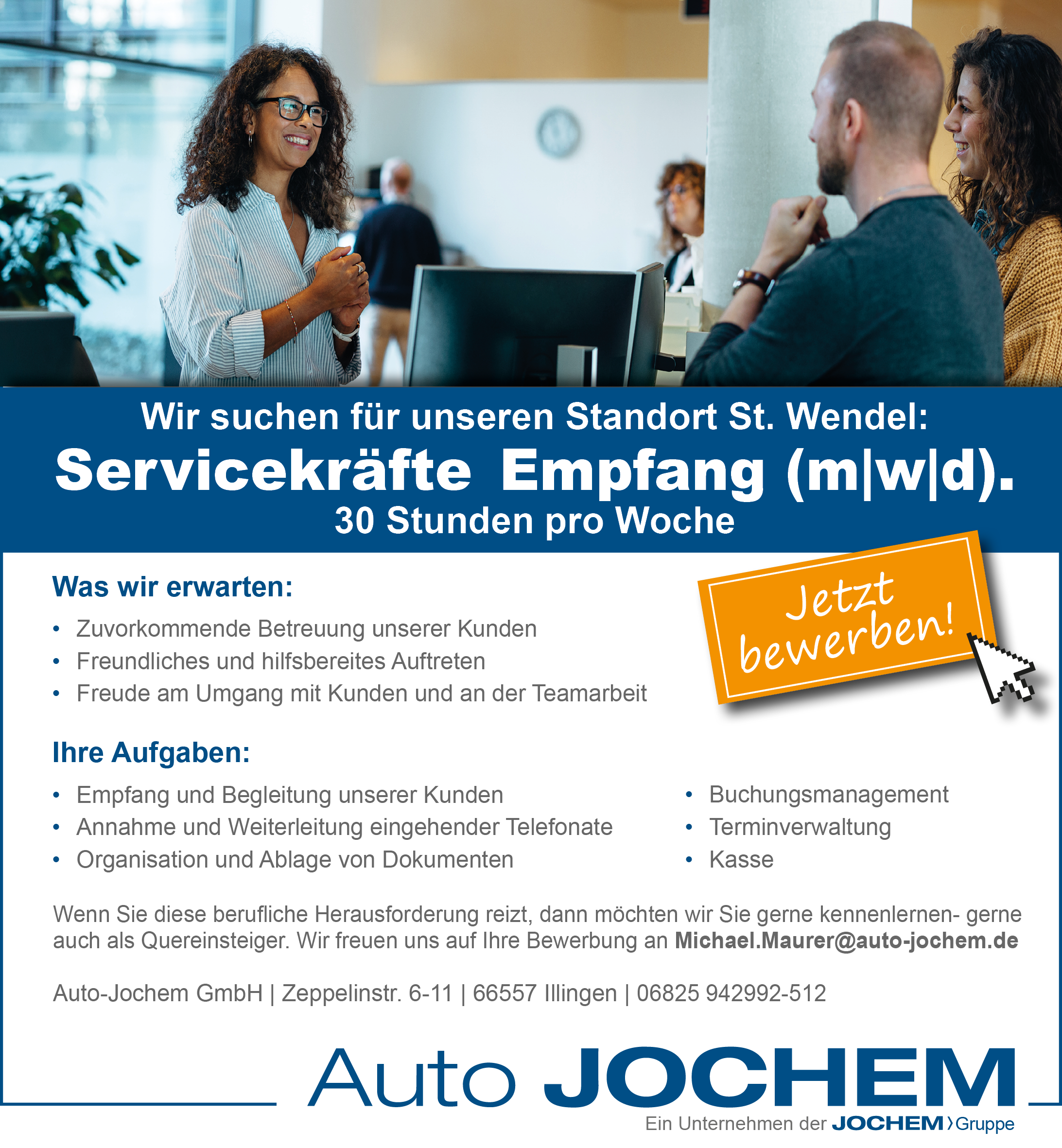 Stellenanzeige Empfang | Auto-Jochem GmbH | St. Wendel